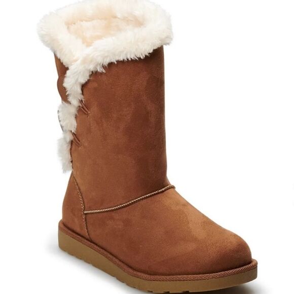 💜SO Brown & Cream Faux Fur Lined Junebug Boots Size 10 - Picture 1 of 15